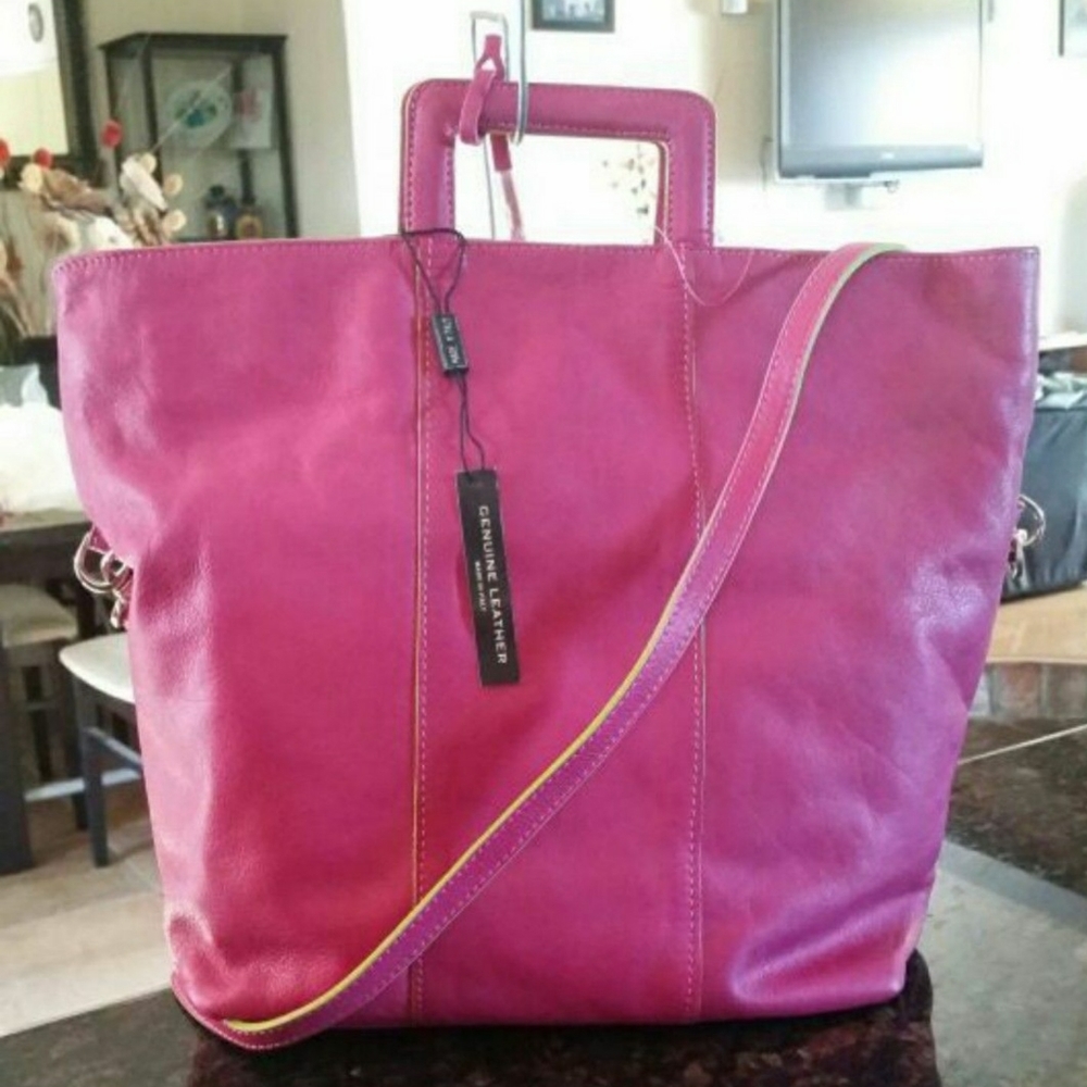 Pink Innue Leather Tote Bag